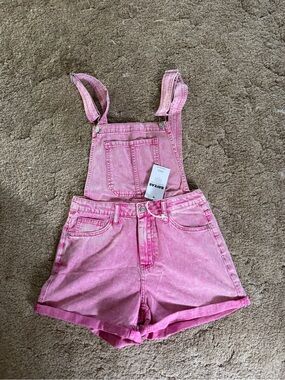 Pink Denim Short Overalls